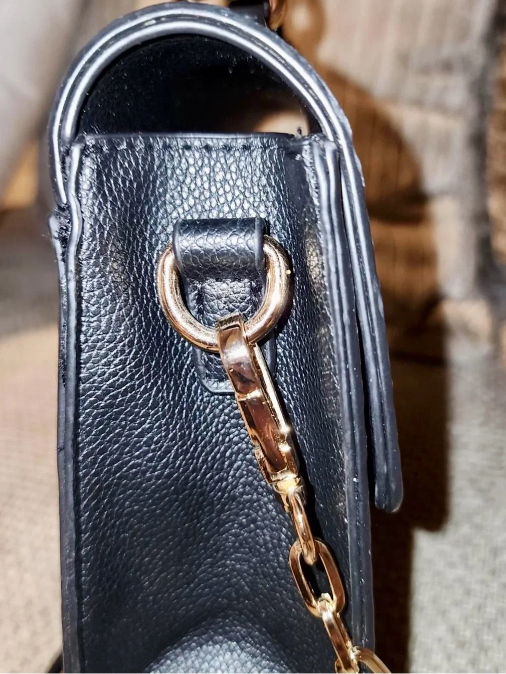 Anne Klein Black Embossed Crossbody with Gold Chain